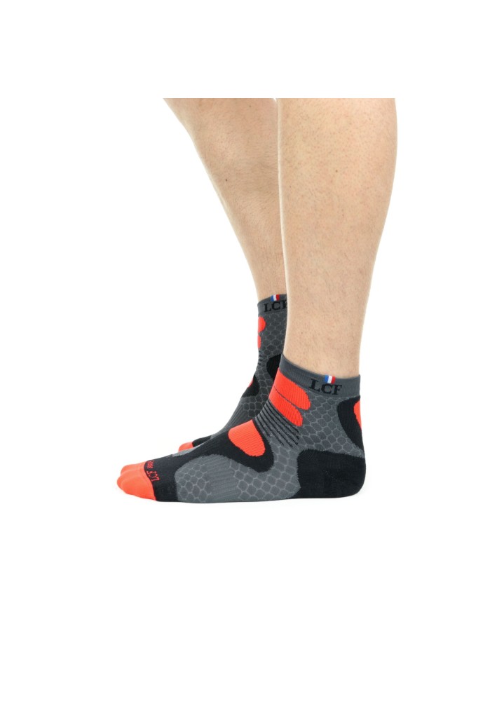 LCF CHAUSSETTES NEPAL GRIS/ROUGE FLUO
